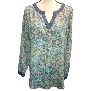 Liz Claiborne Paisley Print Long Sleeve Blouse Top Womens Size L‎